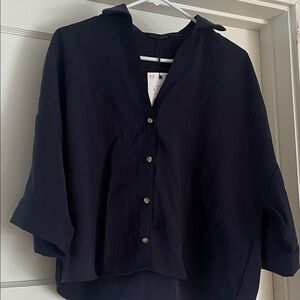 Zara Navy Button-Up Shirt